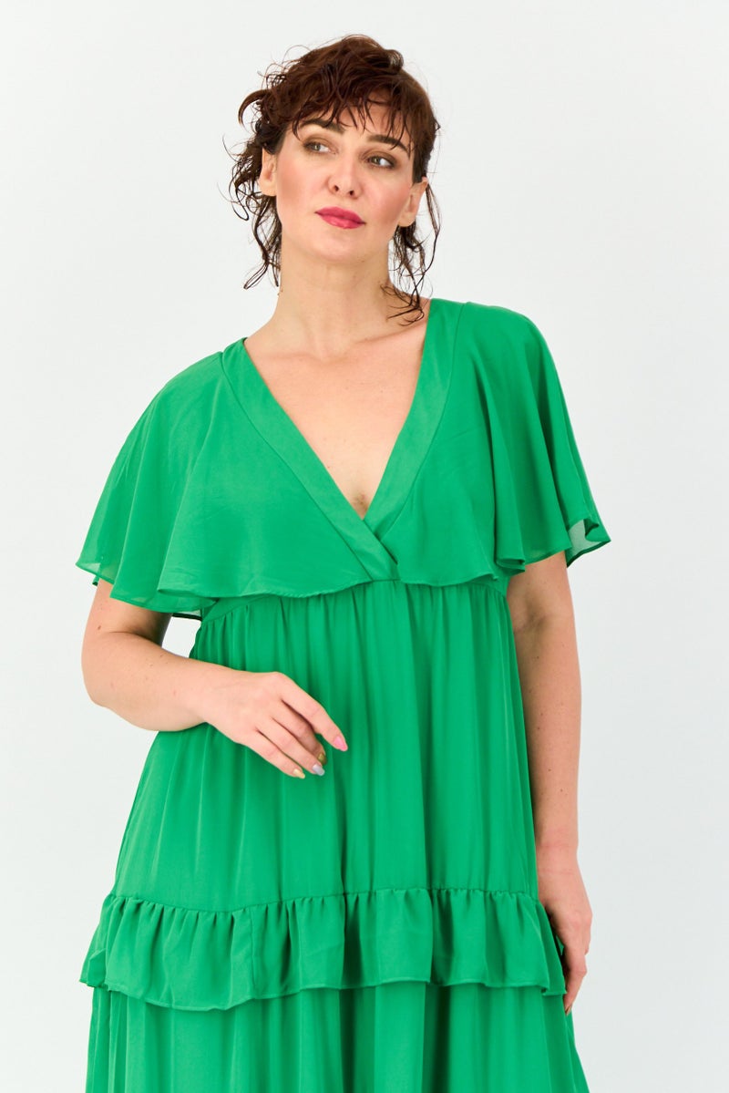 Archive Design Studio Women Plain Tiered Dress, Green - Image 3